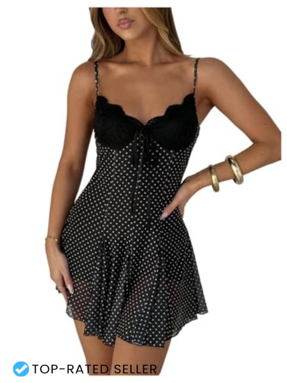 Women's Polka Dots Mini Dress Sleeveless V-Neck A-Line Summer Casual